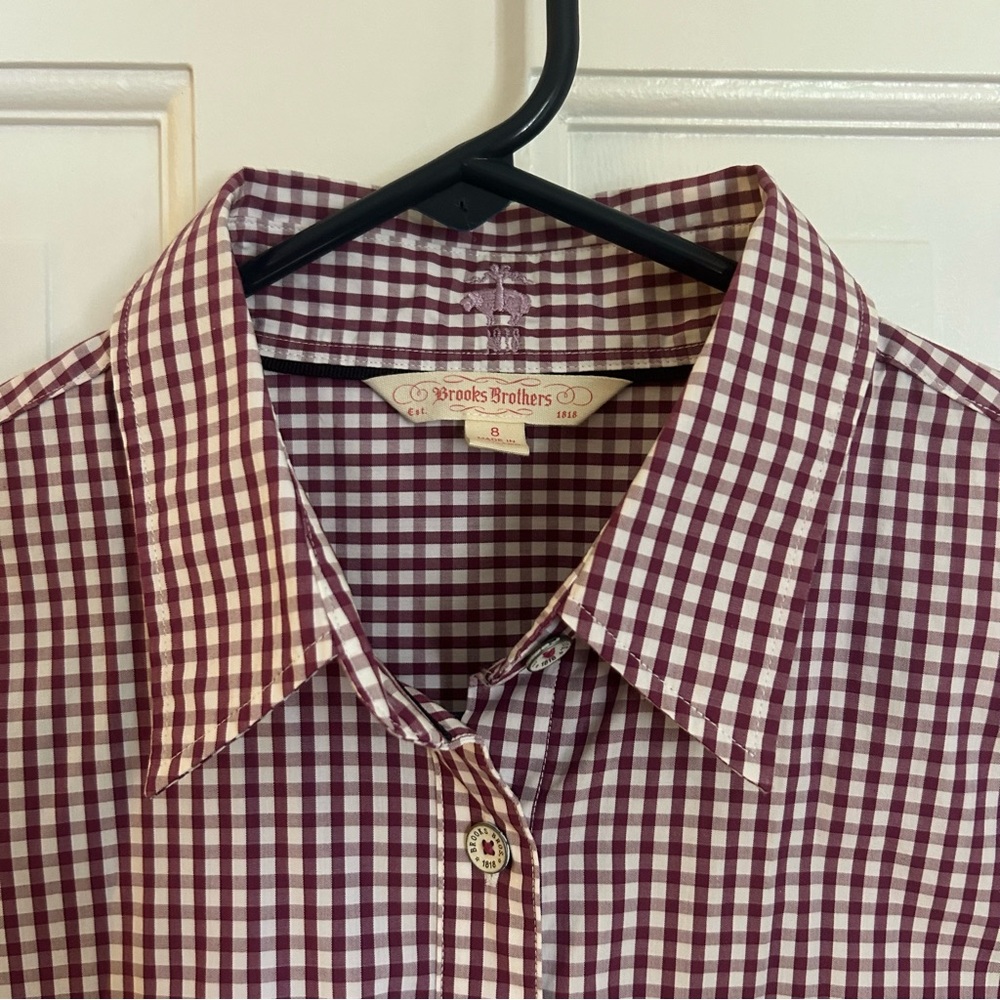 Brooks Brothers Women's Dress Shirt Button Down Gingham Plaid Purple Size Eight